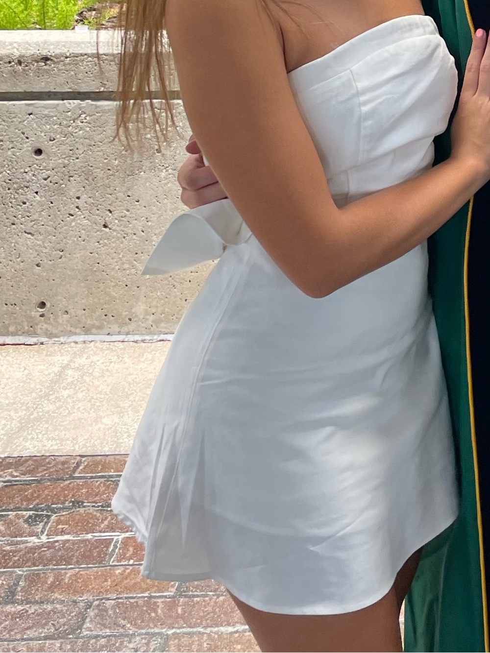 Strapless White altar’d state dress bow detail